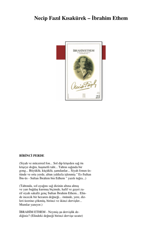 Necip Fazıl Kısakürek İbrahim Ethem