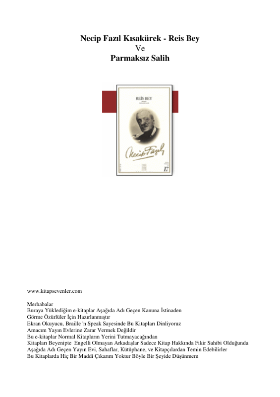 Necip Fazıl Kısakürek Reis Bey Ve Parmaksız Salih