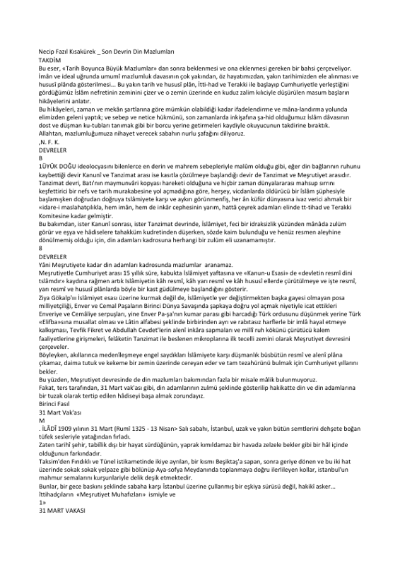 Necip Fazıl Kısakürek Son Devrin Din Mazlumları