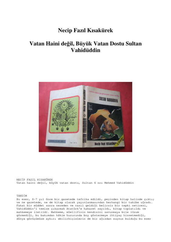 Necip Fazıl Kısakürek - Vahidüddin