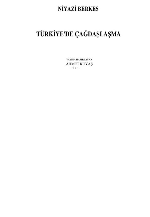 Niyazi Berkes Türkiye'de Çağdaşlaşma