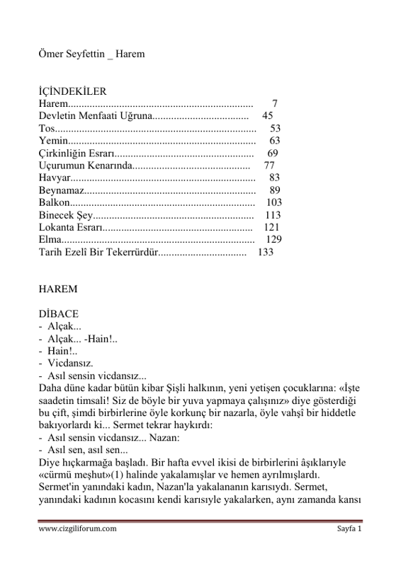 Harem - Ömer Seyfettin