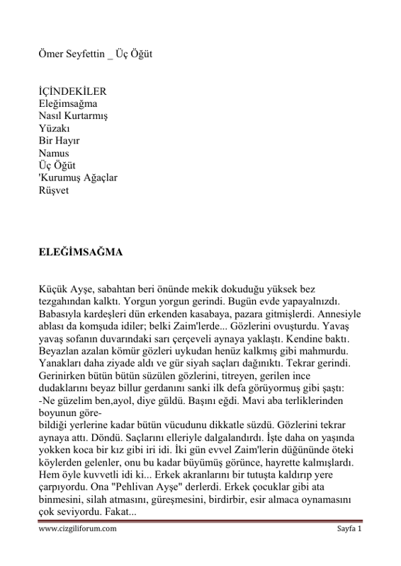 Ömer Seyfettin Üç Öğüt