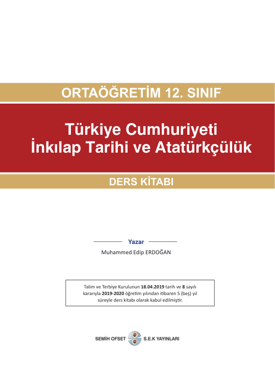 Ortaöğretim 12. Sınıf Türkiye Cumhuriyeti İnkılap Tarihi Ve Atatürkçülük Ders Kitabı