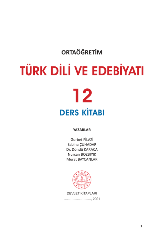 12. Sınıf Türk Dili ve Edebiyatı Ders Kitabı