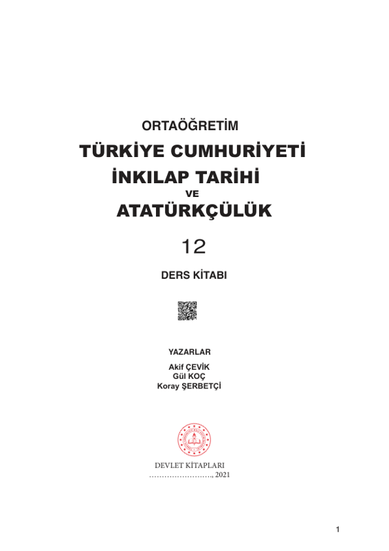 Ortaöğretim Türkiye Cumhuriyeti İnkılap Tarihi Ve Atatürkçülük 12 Sınıf Ders Kitabı