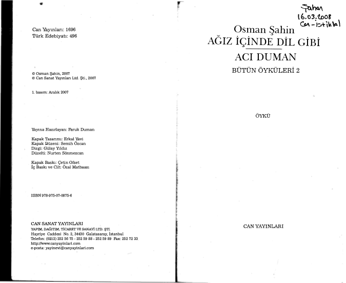 Osman Şahin Ağız İçinde Dil Gibi Acı Duman