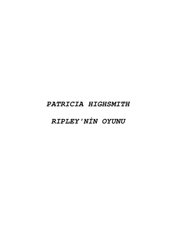 Patricia Highsmith Ripley'nin Oyunu