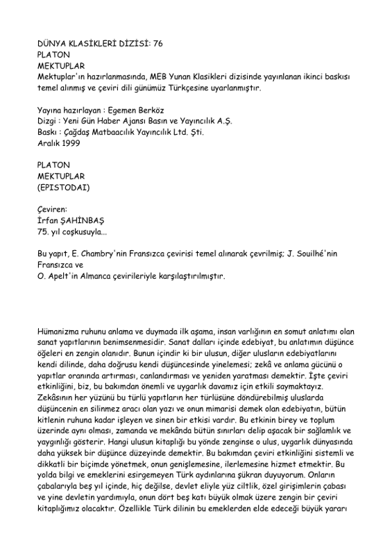 Mektuplar - Platon