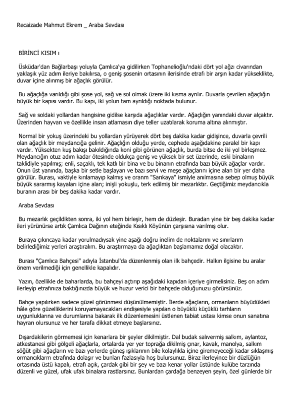 Recaizade Mahmut Ekrem Araba Sevdâsı