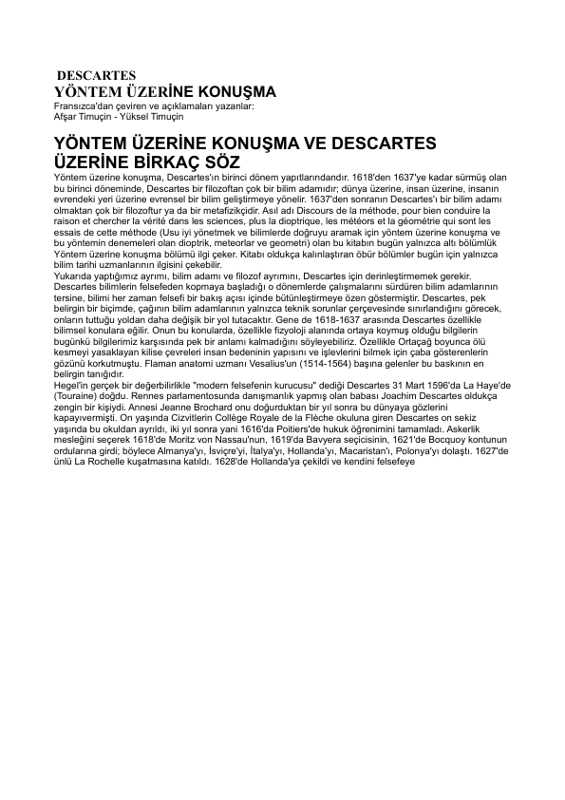 Yöntem Üzerine Konuşma: Rasyonalizmin Manifestosu