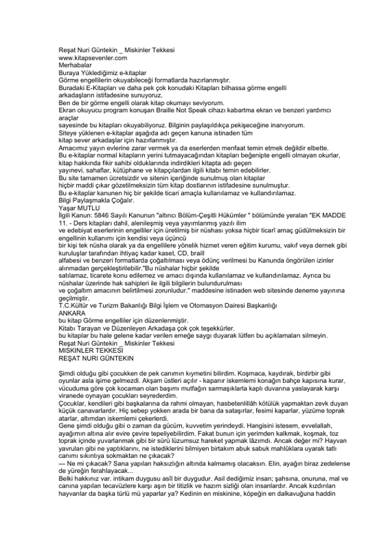 Reşat Nuri Güntekin Miskînlər Tekkesi
