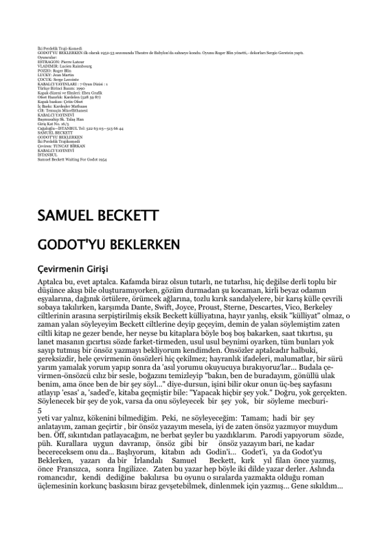 Samuel Beckett: Godot'yu Beklerken