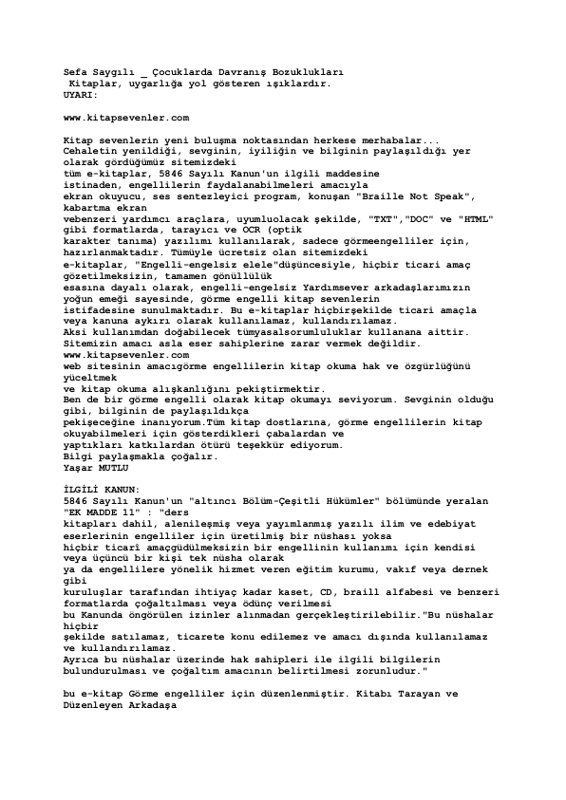 Çocuklarda Davranış Bozuklukları - Sefa Saygılı