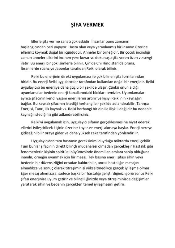 Şifa Vermek ve Reiki 1