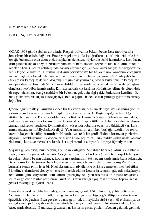 Simone De Beauvoir Bir Genç Kızın Anıları