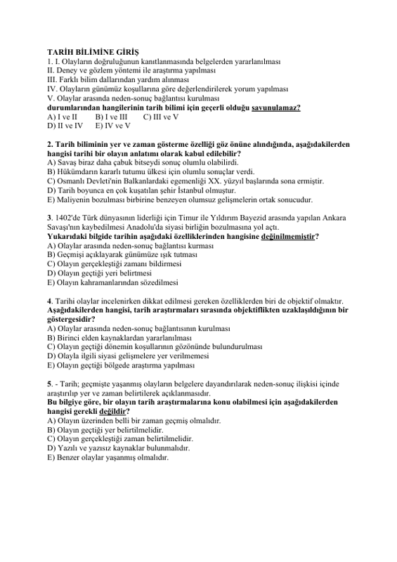 Tarih Test Soruları 1 20
