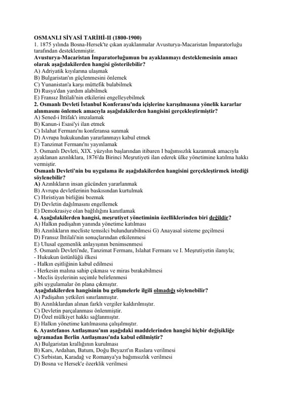 Tarih Branş Denemesi: Soru 41-50 Çözümleri