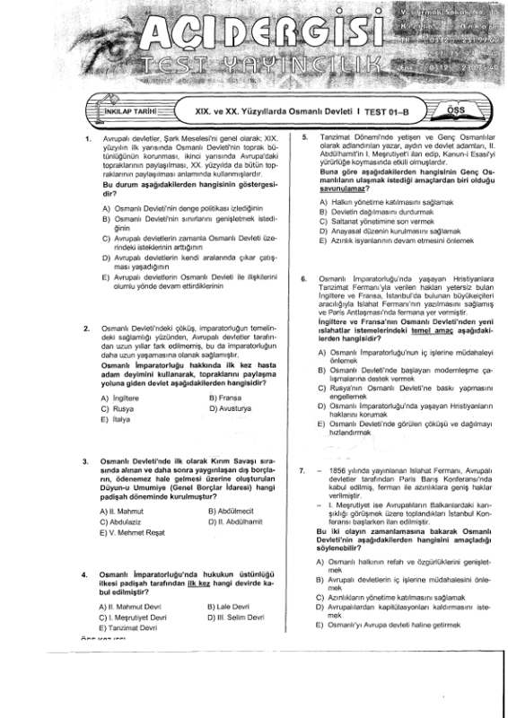 Tarih Pratik Test Acıtes B2: Tarih Soru Bankası ve Çözümlü Denemeler