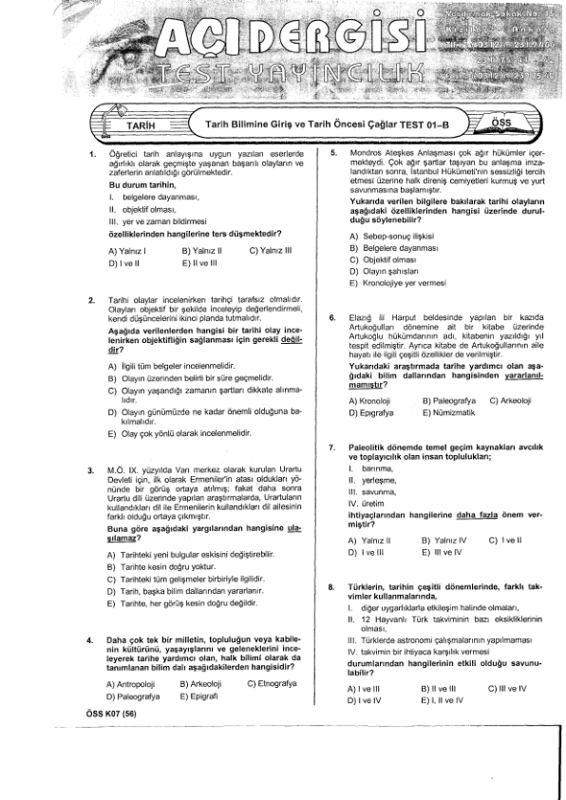 Tarih Yaprak Test Açıklamalı Çözümlü