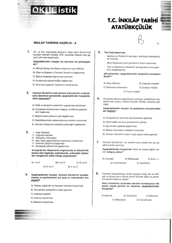 Tarih Yaprak Test T.C. İnkılap Tarihi Okulistik