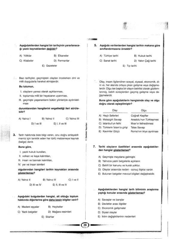 Zambak 9. Sınıf Tarih Yaprak Test
