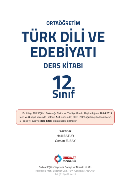 Türk Dili Ve Edebiyat Ders Kitabı 12 Sınıf
