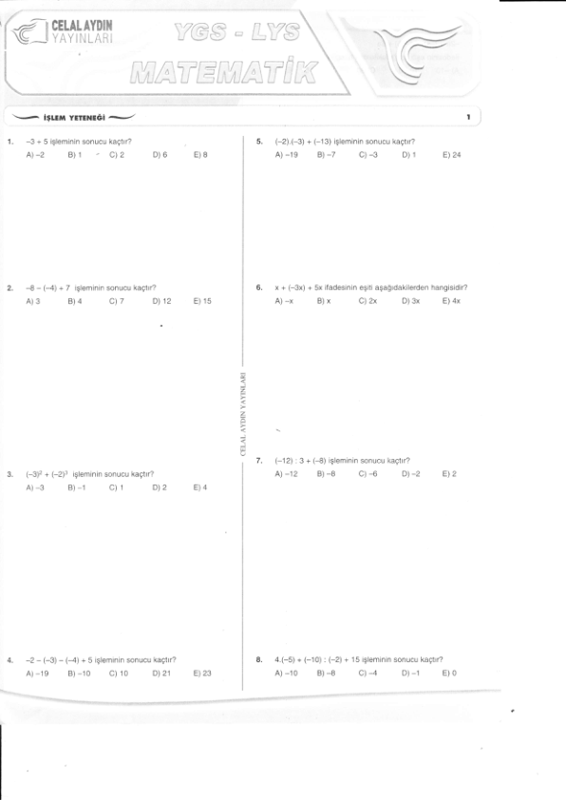YGS-LYS Matematik Yaprak Test